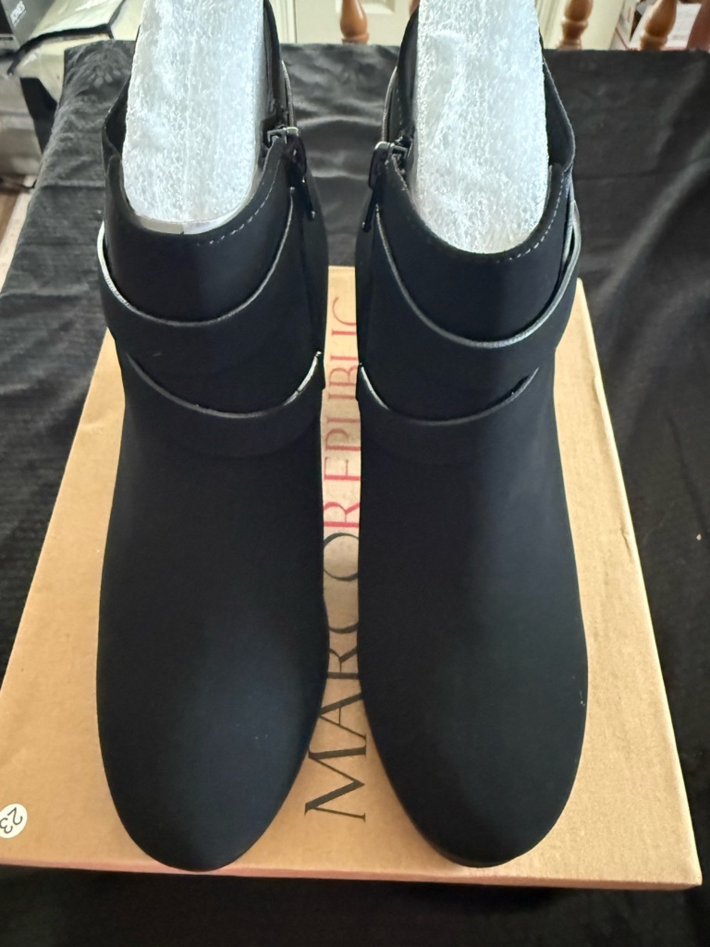 Marco Republic Montreal Black NBPU Strap Zip Block Heel Ankle Bootie 8.5